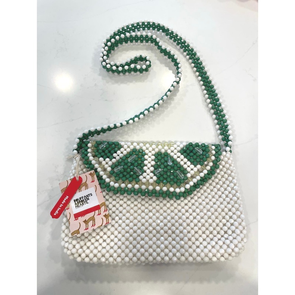 Anthropologie X Bouffants & Broken Dreams Beaded Lime Crossbody Bag